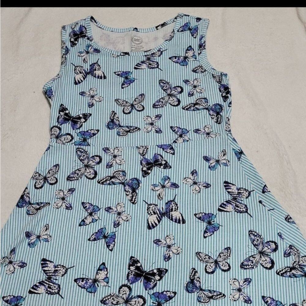 Wonder Nation girls blue pinstripe butterfly dress girls 10-12 plus